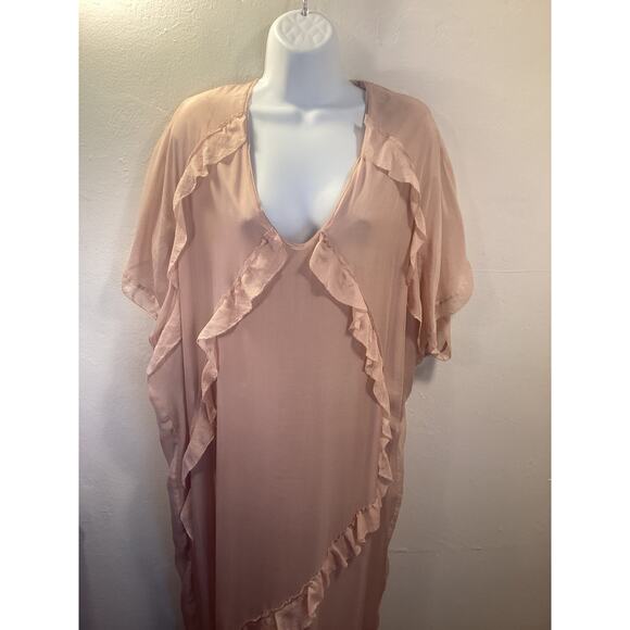 Malene Birger MBD Beige Chiffon Silk Maxi Kaftan Luxury Ruffle Flowy Dress 40 M - Picture 3 of 9